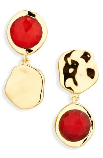 Monica Vinader Lucky Red Onyx Asymmetric Drop Earrings In Gold