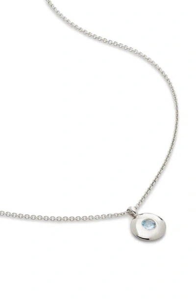 Monica Vinader March Birthstone Aquamarine Pendant Necklace In Sterling Silver