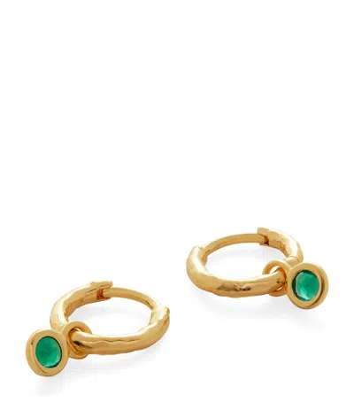 MONICA VINADER MINI GOLD VERMEIL AND GREEN ONYX GEMSTONE HUGGIE EARRINGS