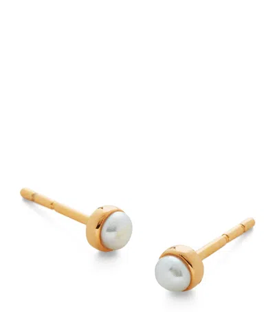 Monica Vinader Mini Gold Vermeil And Pearl Stud Earrings In White