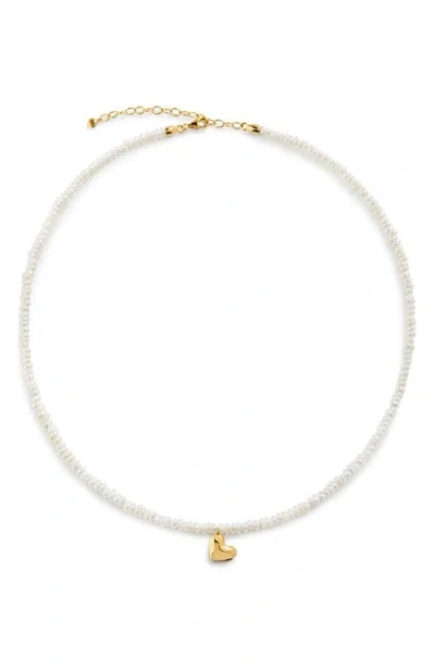 Monica Vinader Gold Heart Mini Pearl Necklace Pearl In 18ct Gold Vermeil/pearl