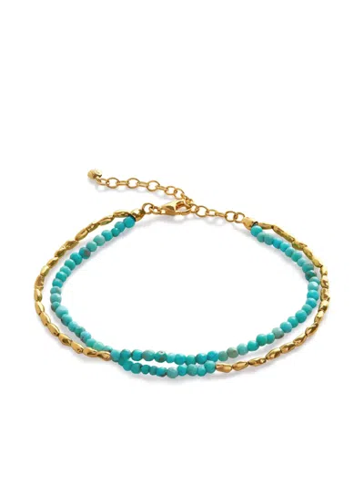 Monica Vinader Gold Mini Nugget Gemstone Beaded Bracelet Turquoise In Yellow Gold