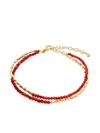 Monica Vinader Gold Mini Nugget Gemstone Beaded Bracelet Red Onyx In Red