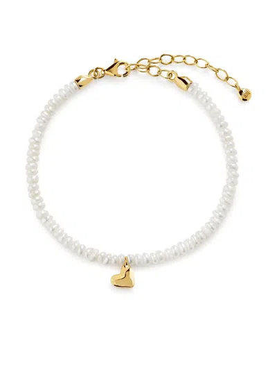 Monica Vinader Gold Heart Mini Pearl Bracelet Pearl In 18ct Gold Vermeil/pearl