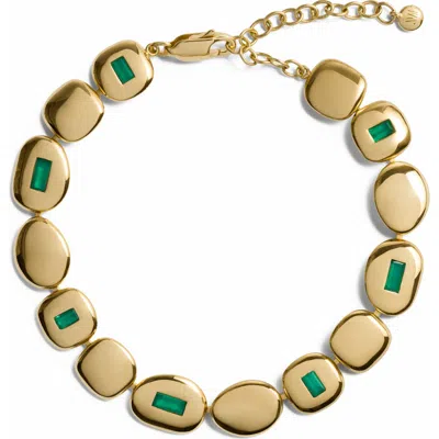 Monica Vinader Mosaic Green Onyx Disc Bracelet In Gold