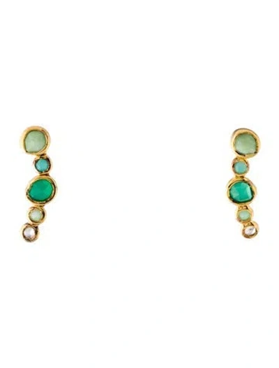 Pre-owned Monica Vinader Multistone Siren Ear Climber Earrings In Green