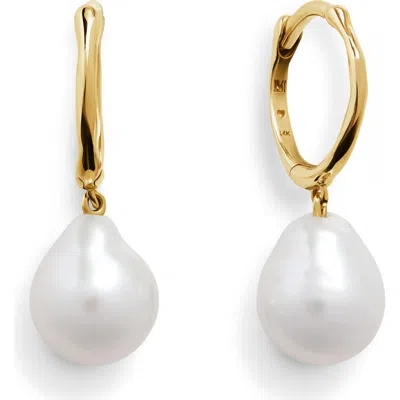 Monica Vinader Nura Baroque Pearl Drop Huggie Hoop Earrings In Metallic