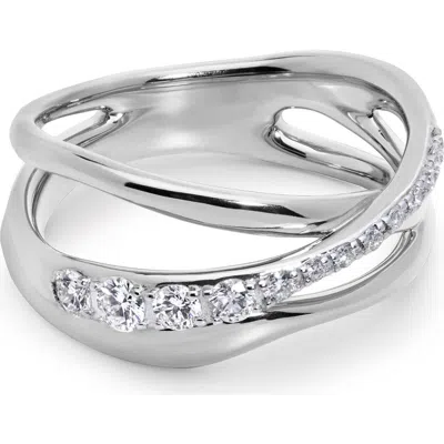 Monica Vinader Nura Lab-created Diamond Pavé Crossover Ring In Metallic