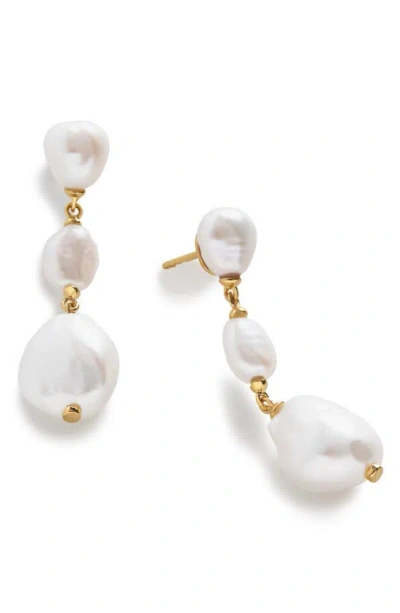 Monica Vinader Nura Reef Triple Freshwater Pearl Drop Earrings In 18ct Gold Vermeil / Pearl