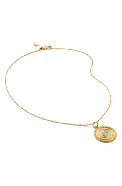 Monica Vinader Ocean Pendant Necklace In 18ct Gold Vermeil / Aquamarine