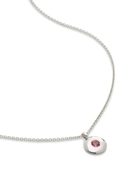 Monica Vinader Sterling Silver October Birthstone Necklace Adjustable 41-46cm/16-18' Pink Tourmaline In 银色