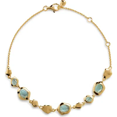 Monica Vinader Odyssey Aquamarine Pebbled Chain Bracelet In Gold