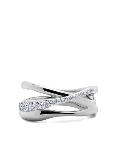Monica Vinader Pavé Diamond Crossover Ring In Silver