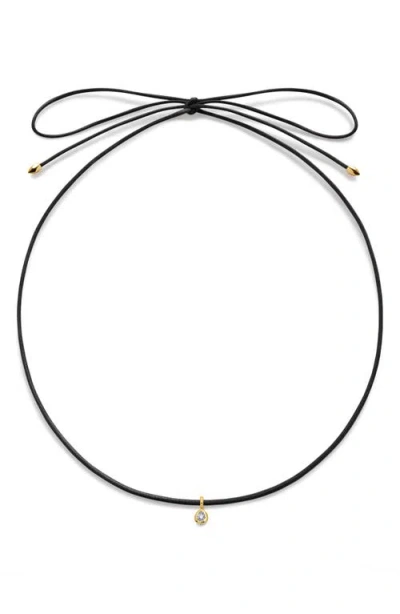 Monica Vinader Pear Lab Grown Diamond Pendant Cord Necklace In Black