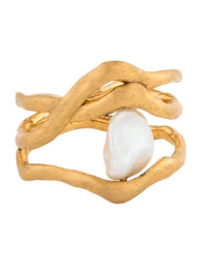 Pre-owned Monica Vinader Pearl Amy Powney Keshi Triple Ring In Multicolor