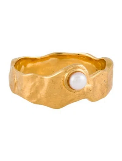 Pre-owned Monica Vinader Pearl Button Capri Stacking Ring In Multi