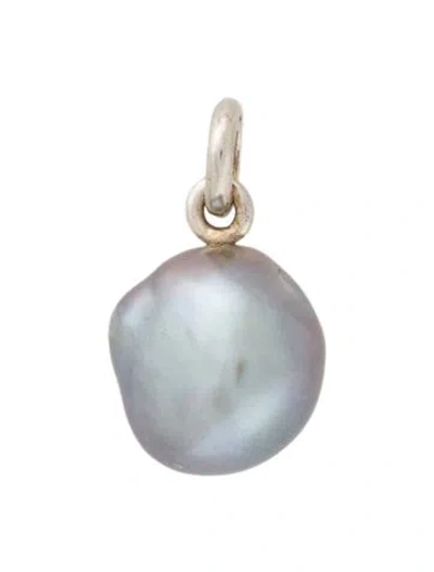 Pre-owned Monica Vinader Pearl Nura Grey Baroque Pendant Charm, 0.75" In Multicolor