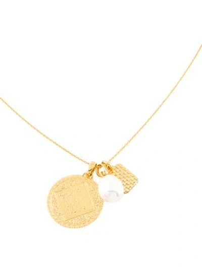 Pre-owned Monica Vinader Pearl Nura, Mini Marie, & Heirloom Charm Necklace, 24" In Multi