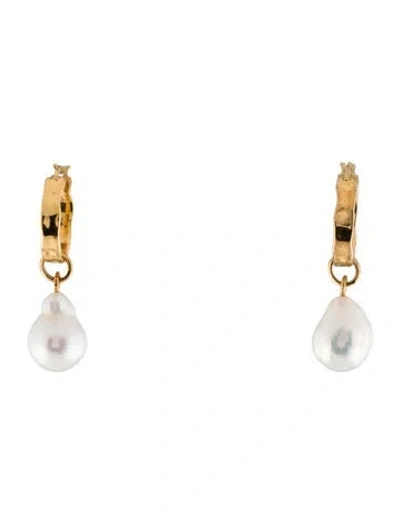 Pre-owned Monica Vinader Pearl Siren Muse Wave Round Small Hoop Earrings In Multi