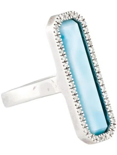 Pre-owned Monica Vinader Pectolite & Diamond Naida Rectangle Ring In Multi