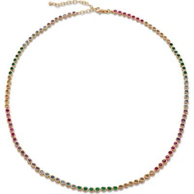Monica Vinader Rainbow Stone Tennis Necklace In 18k Gold Vermeil/mixed Stones