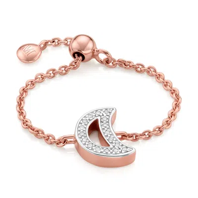Monica Vinader Rose Gold Alphabet Moon Adjustable Friendship Diamond Ring Diamond