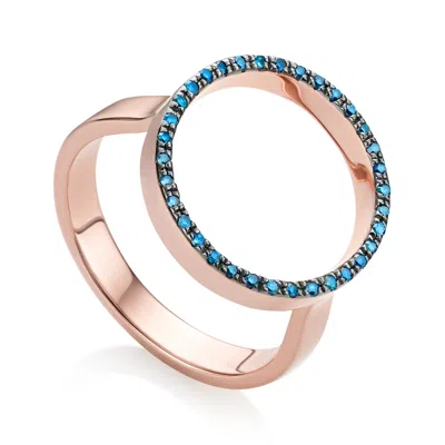 Monica Vinader Rose Gold Naida Circle Open Ring Blue Diamond