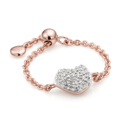 Monica Vinader Rose Gold Nura Mini Heart Adjustable Friendship Diamond Ring Diamond In Pink
