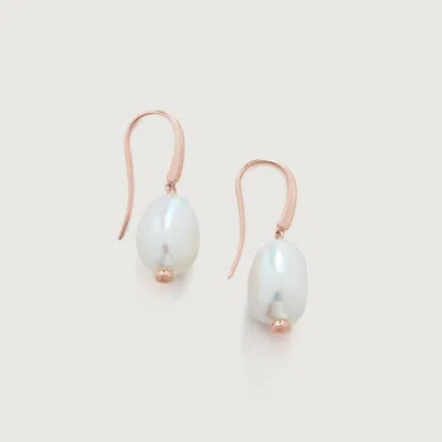Monica Vinader Rose Gold Nura Pearl Wire Earrings Pearl In White