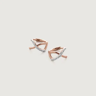 Monica Vinader Rose Gold Riva Crossover Diamond Mini Huggie Earrings Diamond