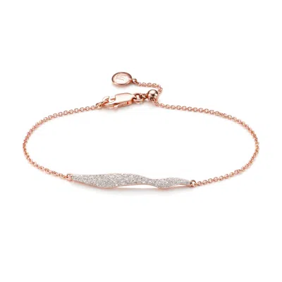 Monica Vinader Rose Gold Riva Diamond Wave Chain Bracelet Diamond In Pink