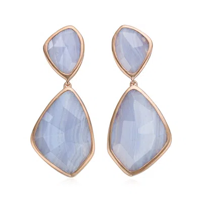 Monica Vinader Rose Gold Siren Cocktail Earrings Blue Lace Agate In Gray