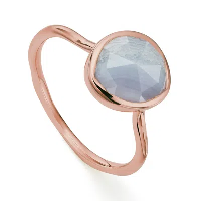 Monica Vinader Rose Gold Siren Gemstone Ring Blue Lace Agate