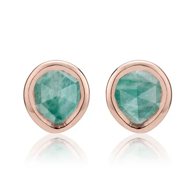 Monica Vinader Rose Gold Siren Mini Stud Earrings Amazonite In Green
