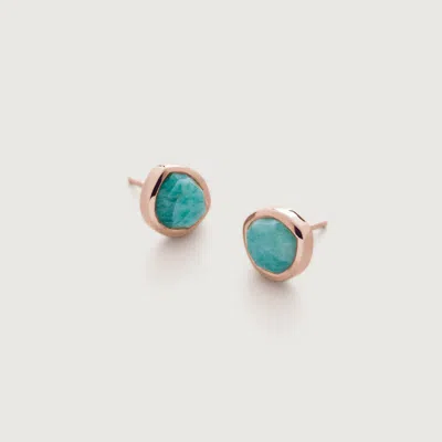 Monica Vinader Rose Gold Siren Stud Earrings Amazonite In Blue
