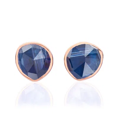 Monica Vinader Rose Gold Siren Stud Earrings Kyanite In Blue