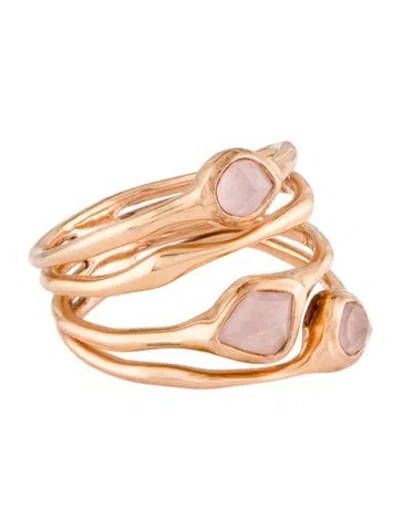 Pre-owned Monica Vinader Rose Quartz Siren Stacked Band In Multi