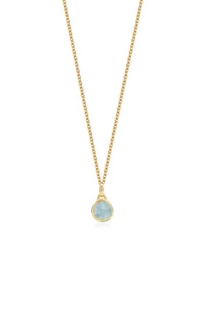 Monica Vinader Siren Bezel Pendant Charm In Yellow Gold/aquamarine