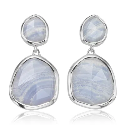 Monica Vinader Siren Blue Lace Agate Medium Drop Earrings, Sterling Silver In Grey