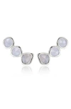 Monica Vinader Sterling Silver Siren Climber Earrings Blue Lace Agate In Metallic