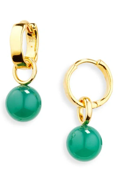 Monica Vinader Siren Muse Wave Onyx Charm Huggie Hoop Earrings In Green