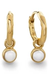 Monica Vinader Siren Pearl Charm Huggie Hoop Earrings In Multi