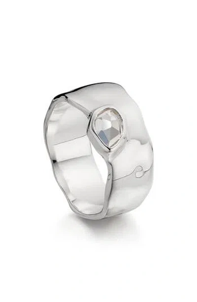 Monica Vinader Siren Wide Band Ring In White Topaz/ Silver