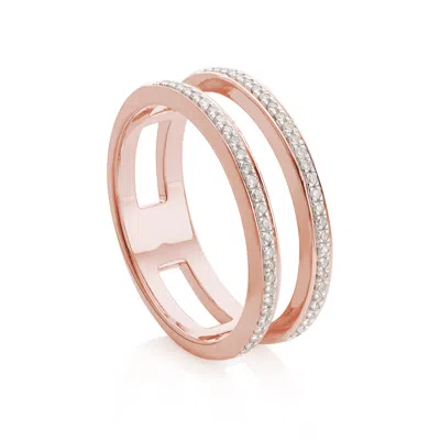 Monica Vinader Skinny Diamond Double Band Ring, Rose Gold Vermeil On Silver