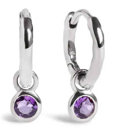 Monica Vinader Sterling Silver And Amethyst February Birthstone Huggie Earrings In Purple