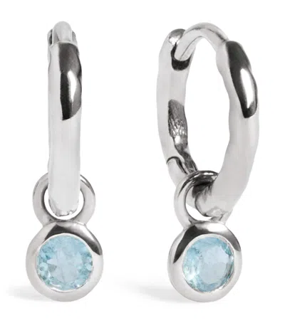 Monica Vinader Sterling Silver And Aquamarine March Birthstone Huggie Earrings In Blue