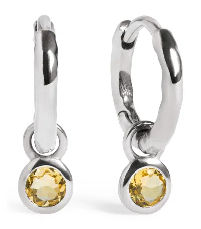 Monica Vinader Sterling Silver And Citrine November Birthstone Huggie Earrings In Orange