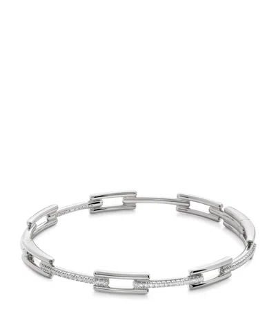 Monica Vinader Sterling Silver And Diamond Signature Link Slim Bangle In Multi