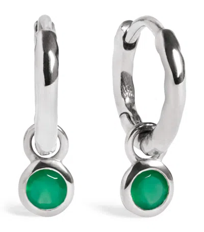 Monica Vinader Sterling Silver And Green Onyx May Birthstone Huggie Earrings
