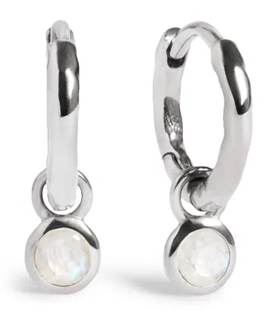 Monica Vinader Sterling Silver And Moonstone June Birthstone Huggie Earrings In White